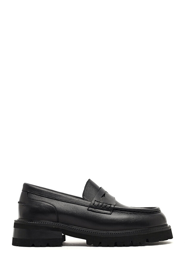 Women's Black Thick-Soled Leather Masculine Loafer Af130002Dv