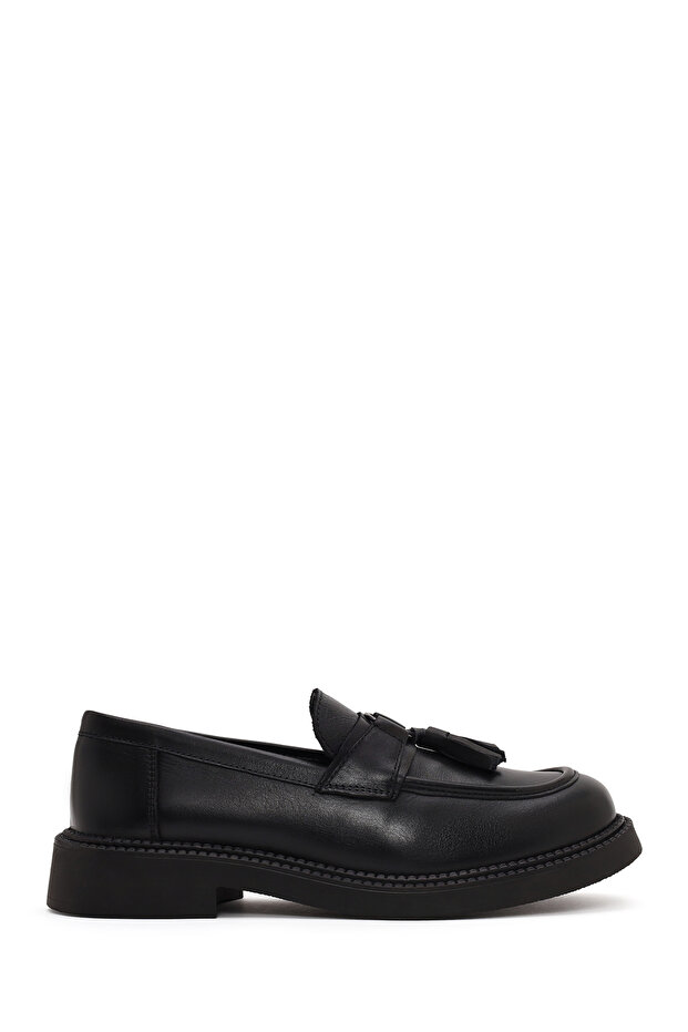 Women's Black Thick-Soled Tasseled Leather Loafer Af450011Dv