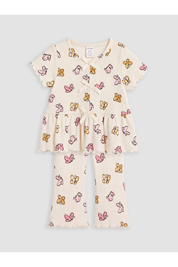Lcw Baby Ecru Butterfly Printed Baby Girl Set