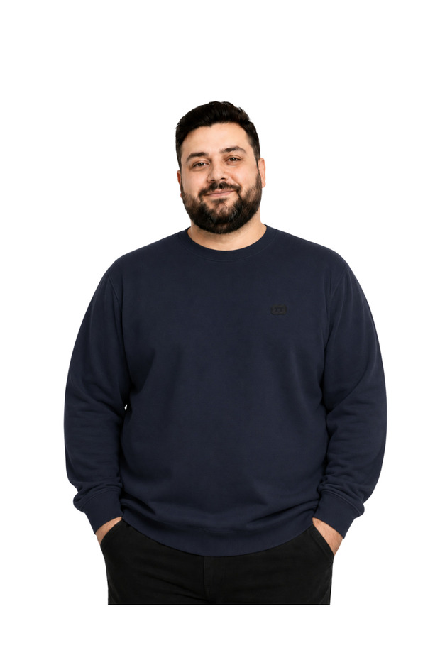 Men's Oversize Navy Blue Oysho Fabric Tt Sweatshirt 3Xl-4Xl-5Xl-6Xl