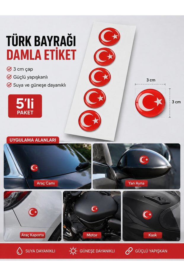 Set of 5 Turkish Flag Drop Stickers 3 m Diameter