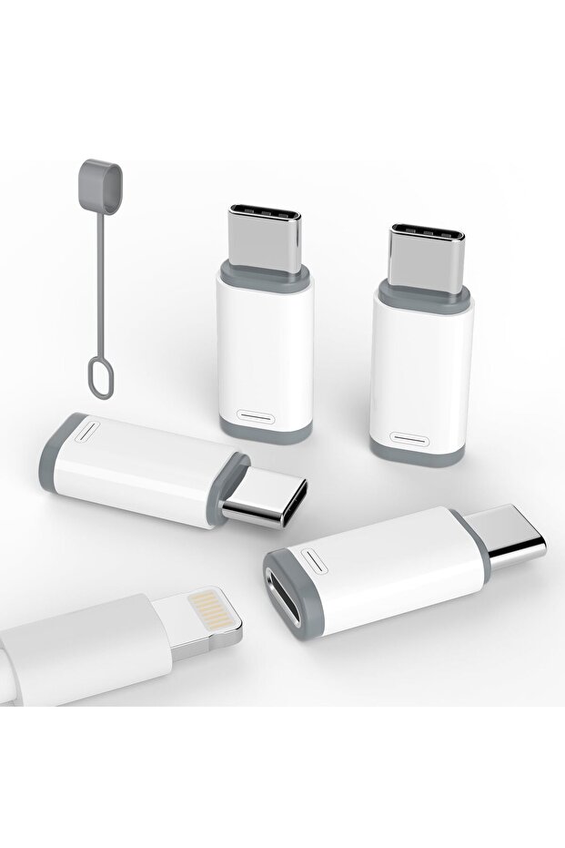 4 قطع محول USB C إلى Lightning، موصل للشحن السريع ونقل البيانات، أبيض، للأجهزة المحمولة