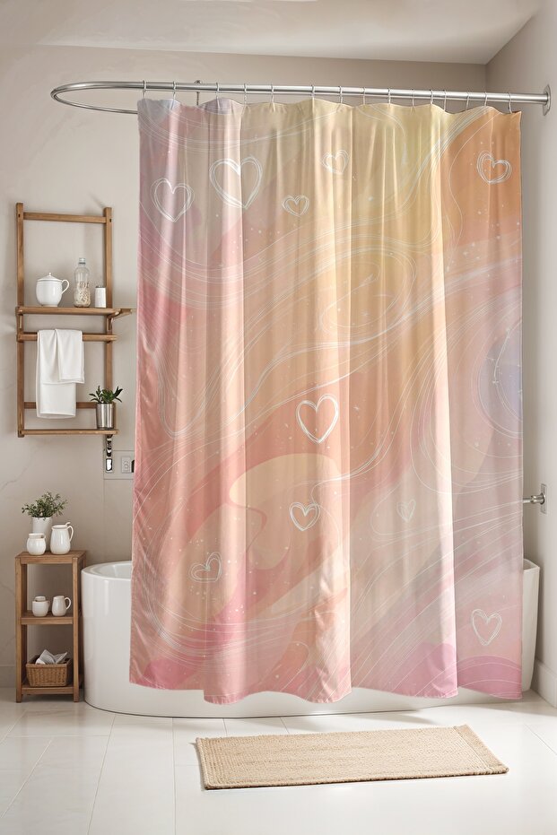 Bathroom Curtain, Hearts in the Wind Patterned Shower Curtain, Bathtub Curtain 175X200Cm