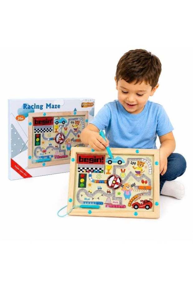 Twisso Wooden Racing Maze Toy for Kids 3+ Years, Magnetic Car Race Track Maze Board with Bead Counting 1-10, Fine Motor Skills, Hand Eye Coordination & Educational Activity Toy