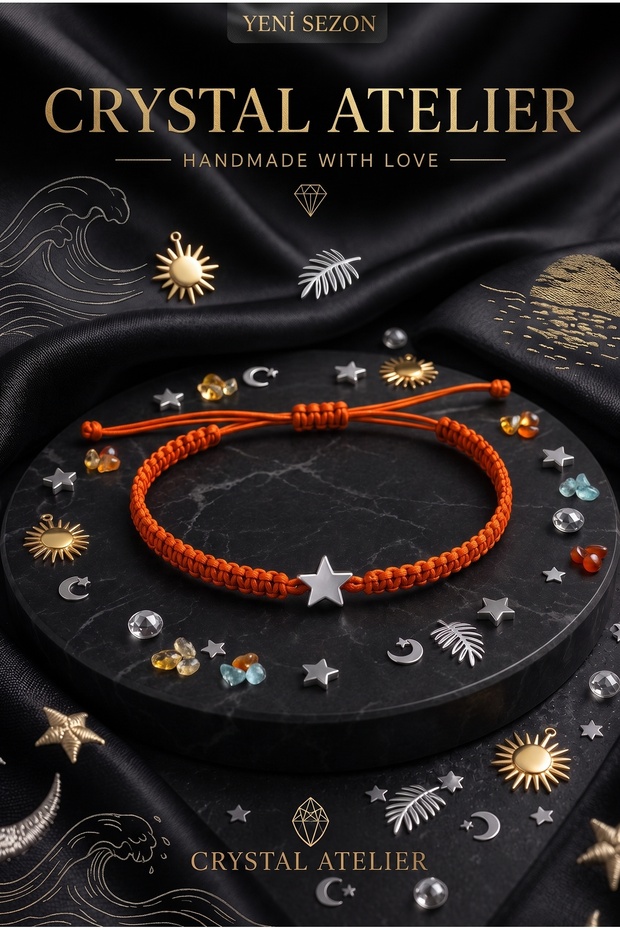 Orange Rope Macrame Star Bracelet Unisex Adjustable Handmade Starry Lucky Bracelet