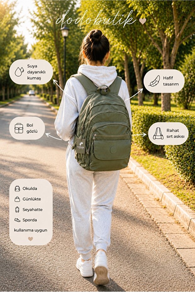 Water Resistant Large Size, Many Compartments, Green, Backpack