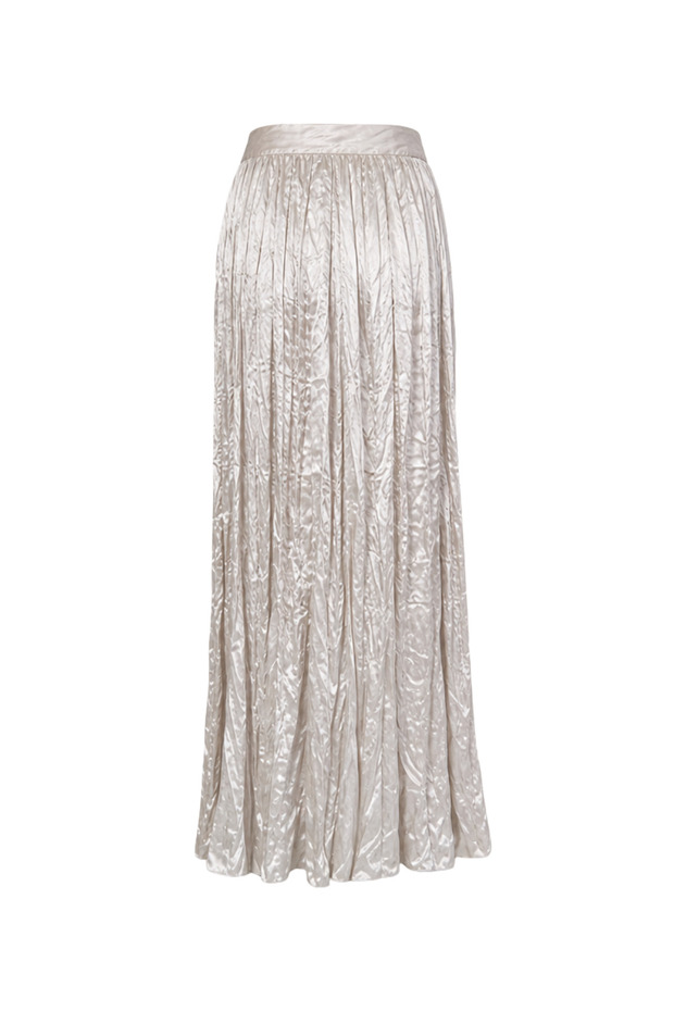 Wrinkle Effect Satin Texture Cream Maxi Skirt
