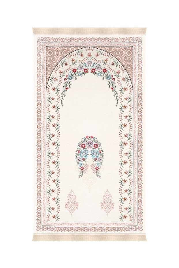 Cream Ivy Pattern Embossed Special Woven Prayer Rug