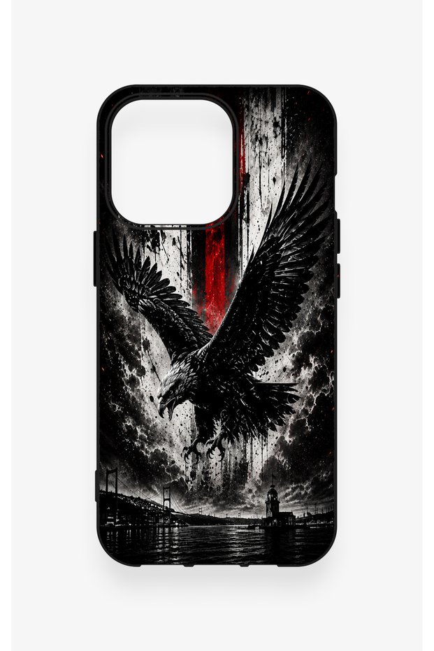 iPhone 13 Pro Compatible Black Eagle Patterned Silicone Case