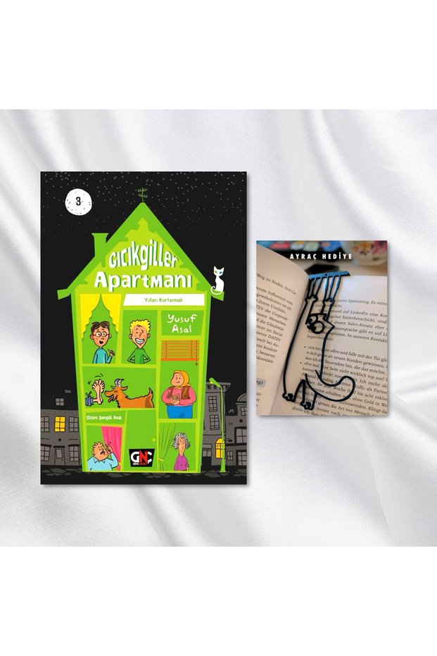 GICIKGİLLER APARTMANI -3 / YILLARI KURTARMAK / Hardcover / Bookmark with Swinging Cat Figure Gift