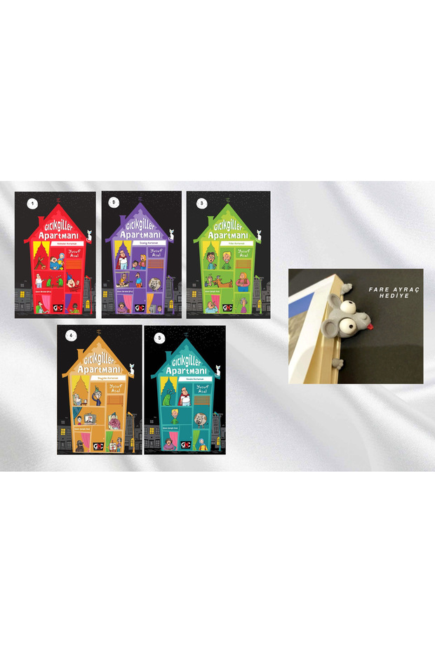 GICIKGİLLER APARTMANI 1-2-3-4-5 SET / CİLTLİ / KAFASI SIKIŞAN FARE FİGÜRLÜ KİTAP AYRACI HEDİYE