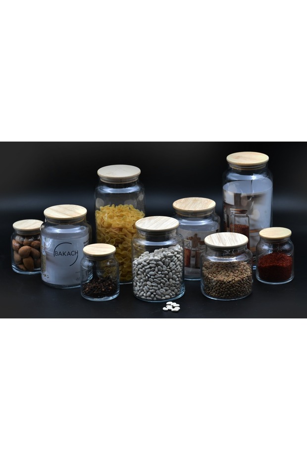 Feyzade Bamboo Lid Jar Set 1400Cc-895Cc-635Cc-290Cc