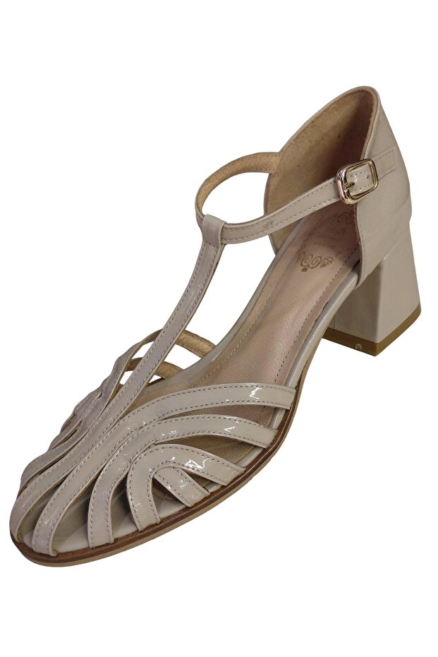 N2626 Women's Genuine Leather Patent Leather Closed-Toe Heels