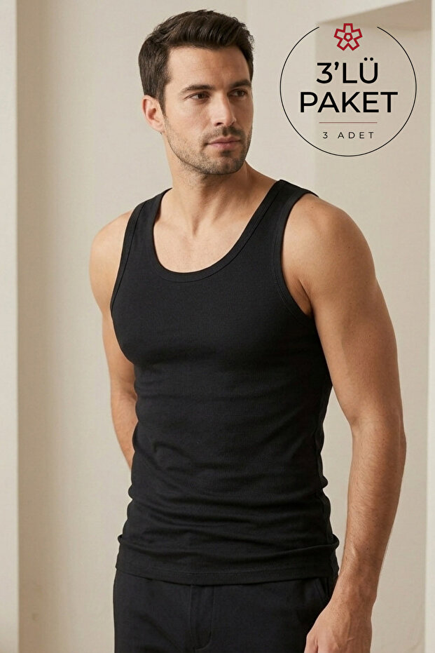 Single Jersey Men's Undershirt Black 100% Cotton 3-Pack