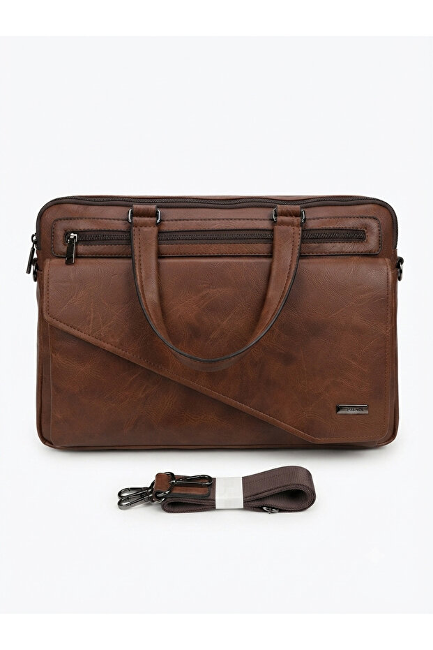 Vernika Brown Synthetic Leather Laptop Bag & Briefcase- 43.5x30 cm