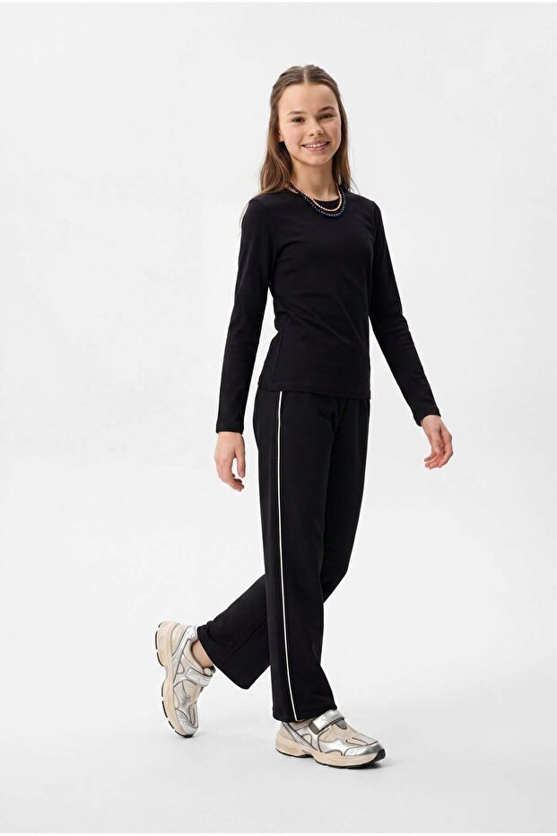 Girl's White Striped Wide-Leg Pants