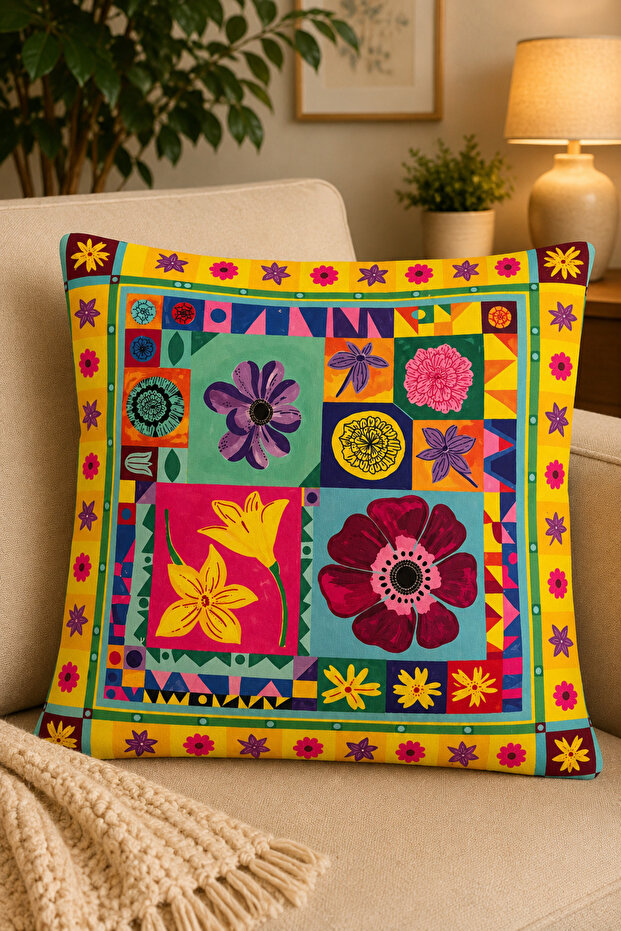 Digital Printed Decorative Throw Pillow Cover 43X43 cm – Modern Patterned Linen Texture