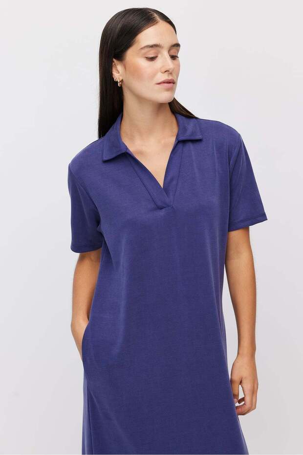 Women's Polo Collar Maxi Dress with Pockets