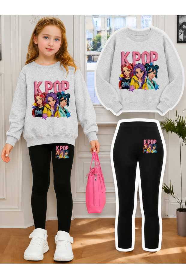 Girl's Crew Neck Sweatshirt and Leggings Set