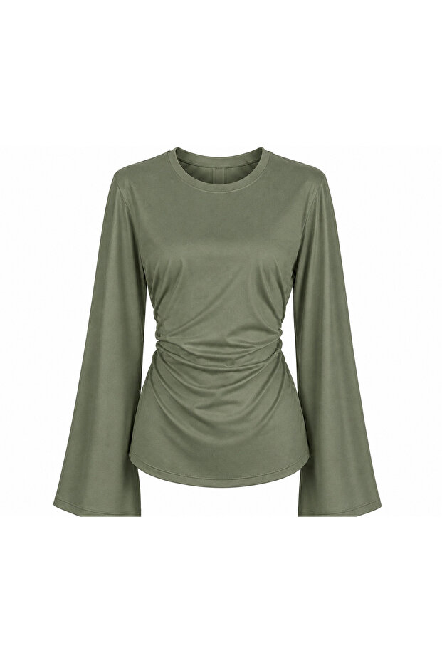 Women's Spanish Style Side Gathered Back Tie Blouse 00232