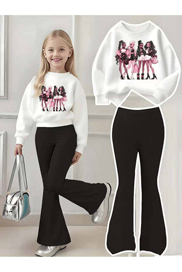 Girl's Crew Neck Sweatshirt and Spanish-Cut Leggings Set