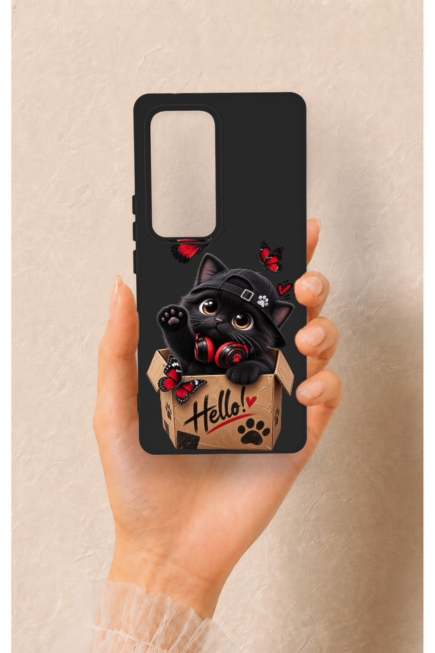 Vivo V30 Compatible Hello Cat Patterned Silicone Case
