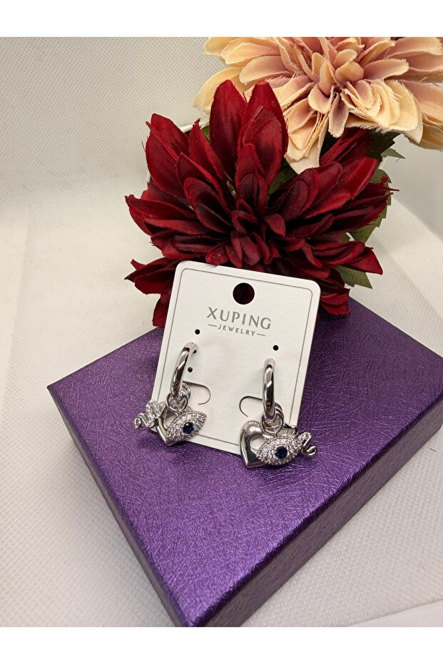 Zircon Stone Silver Color Eye Charm Steel Earrings