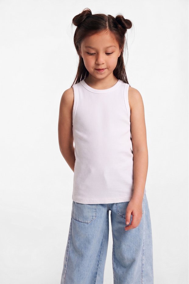 Lillesol Kids Organic Cotton Ribbed Look Pool Collar Girls' White Undershirt