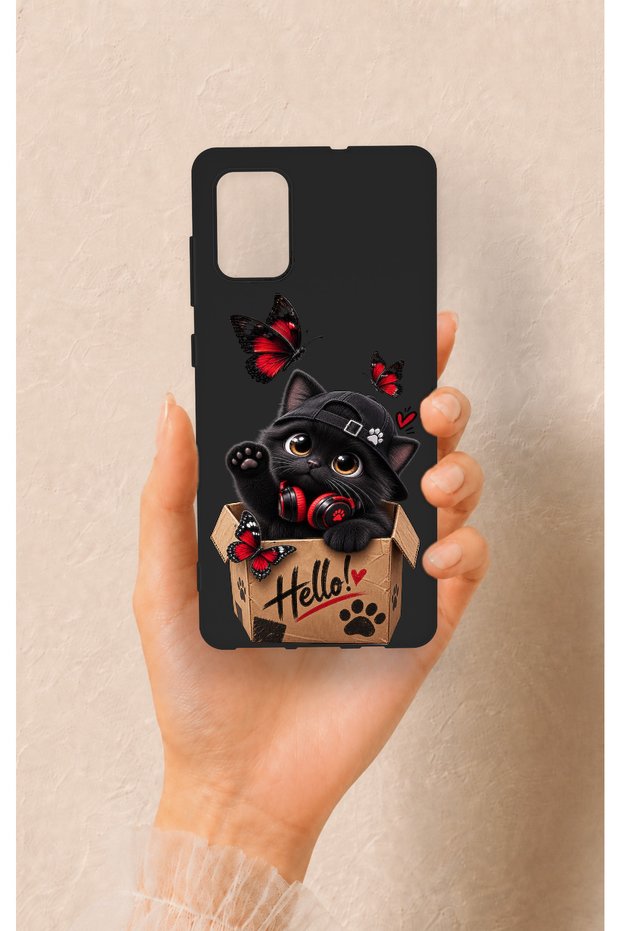 Samsung-A71 Compatible Hello Cat Patterned Silicone Case