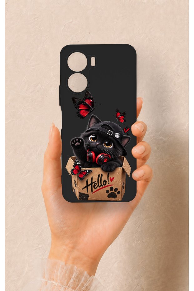 Vivo Y16 Compatible Hello Cat Patterned Silicone Case