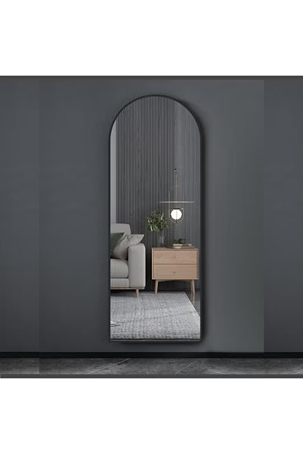 مرآة طويلة للوقوف بطول 70 × 170 سم - إطار أسود أنيق، مرآة أرضية لكامل الجسم
