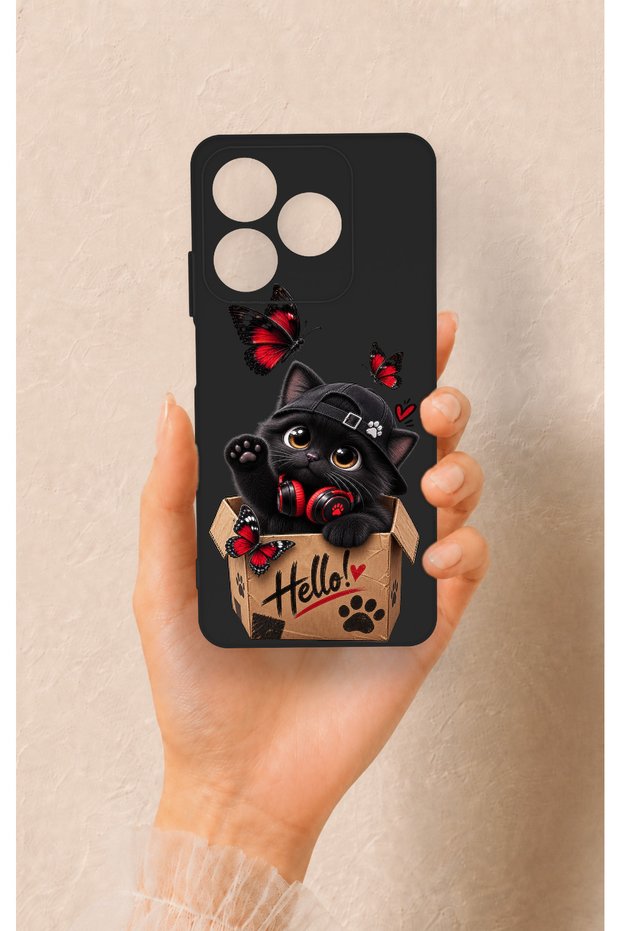 Realme C63 Compatible Hello Cat Patterned Silicone Case
