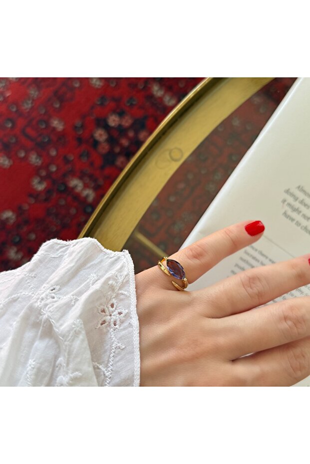 Purple Ellipse Stone Pinky Ring
