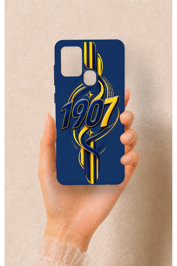 Samsung A21S Compatible Yellow Navy Blue Ivy Patterned Silicone Case