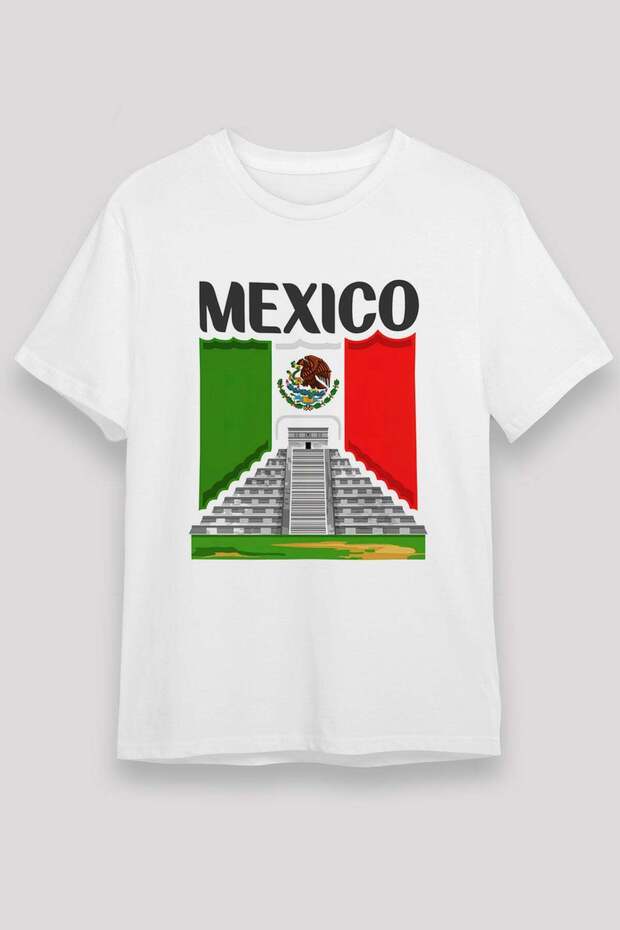 Mexican Flag and Mayan Pyramid Printed T-Shirt