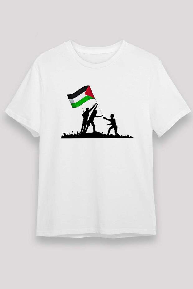Palestine Flag and Silhouettes Printed T-Shirt