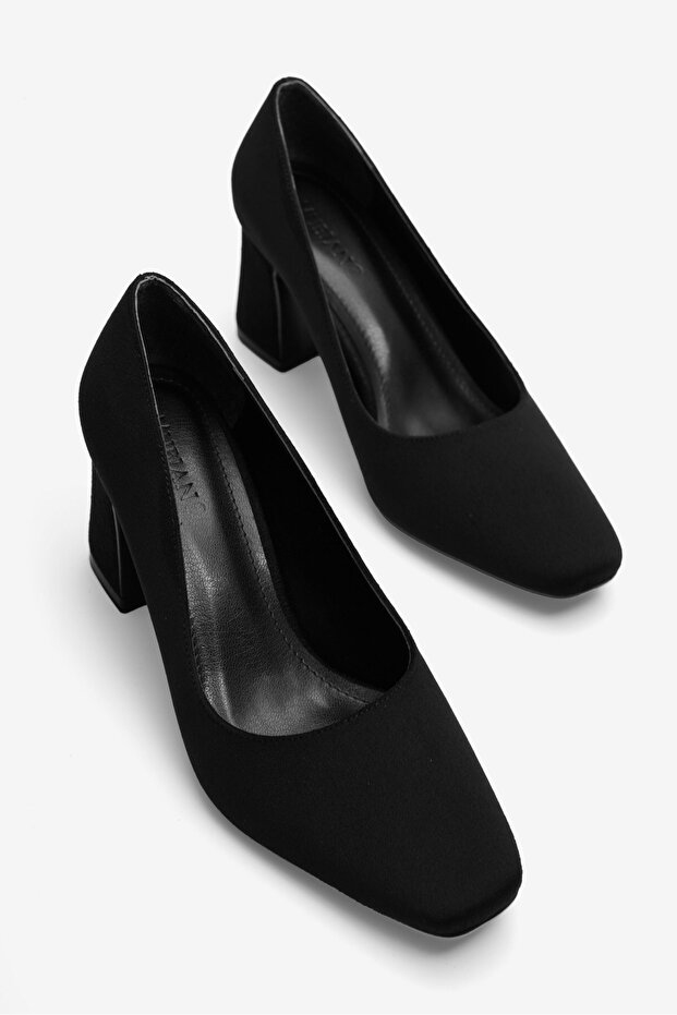 Women's Suede Heeled Shoes Square Toe Thick Heel Savel Black