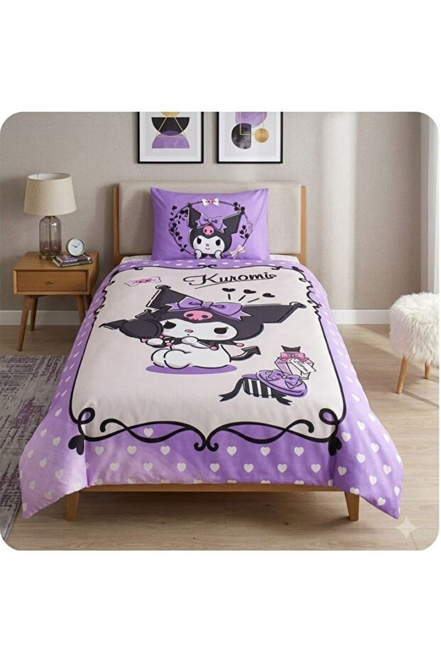 License-Protected Kuromi (120 X 200 cm with Elastic Sheet) Single Bedding Set