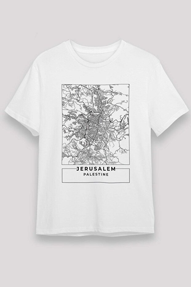 Jerusalem Palestine City Map Printed T-Shirt