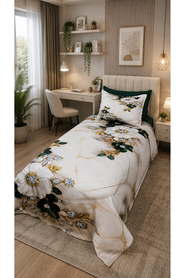 Golden Manoly 5D Printed Cotton Single Duvet Cover Set 4 Pieces