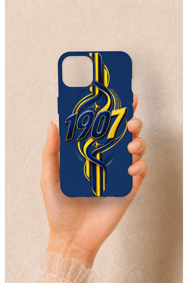iPhone 14 Compatible Yellow Navy Blue Ivy Patterned Silicone Case