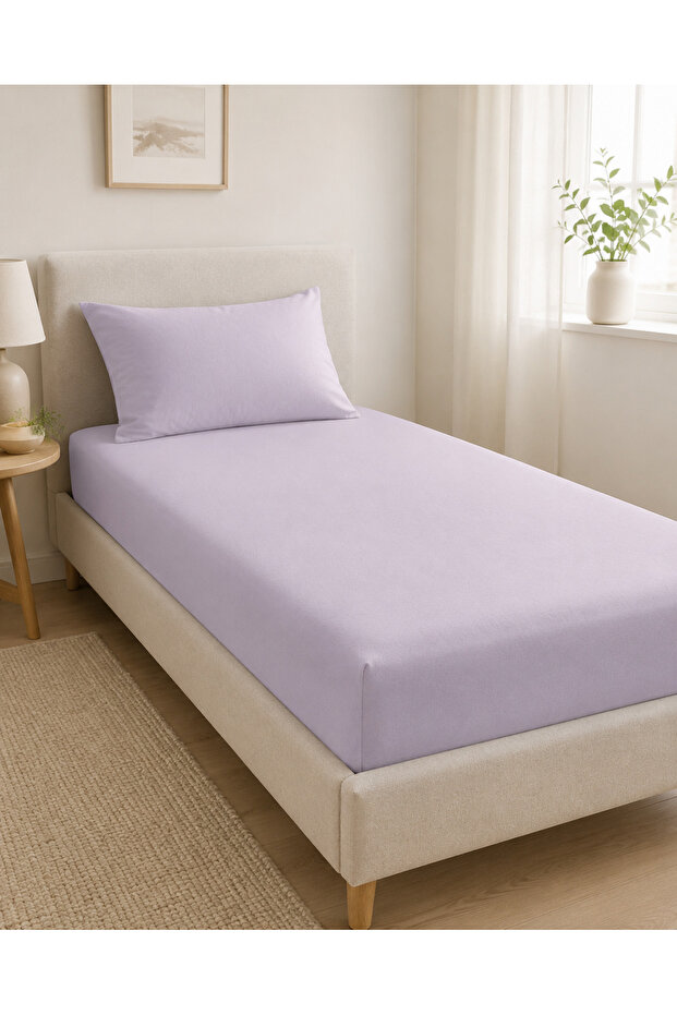 Single Elastic Sheet Set 100X200 cm Solid Color + 1 Zippered Pillowcase