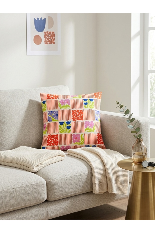 Colorful Floral Patterned Single Throw Pillow Cover - Pillowcase