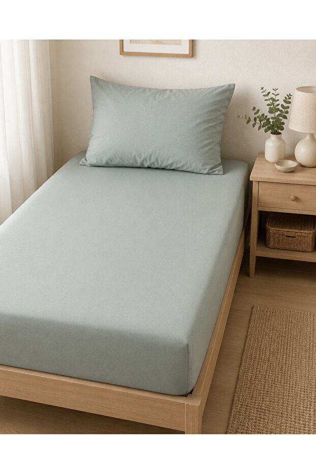 Single Elastic Sheet Set 100X200 cm Solid Color + 1 Zippered Pillowcase