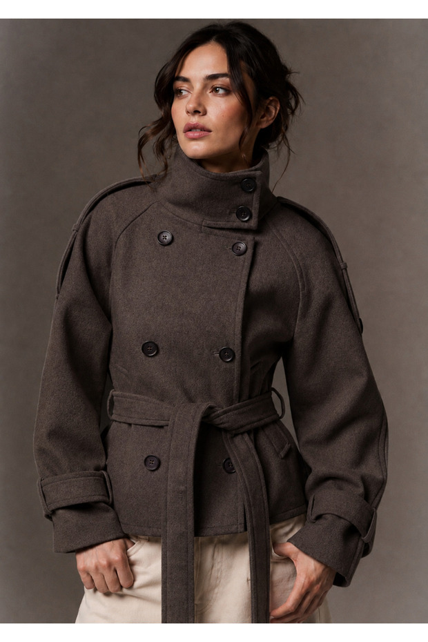 High Collar Cashmere Trench Coat Jacket