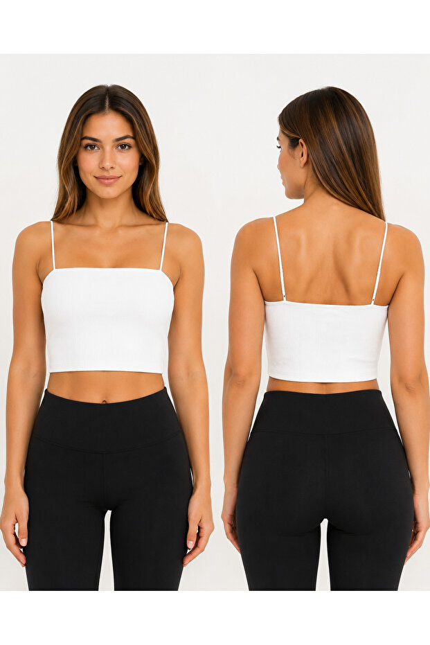 Women's Sports Bustier Thin Straps Ribbed Crop Bustier Flexible Seamless Casual Tank Top