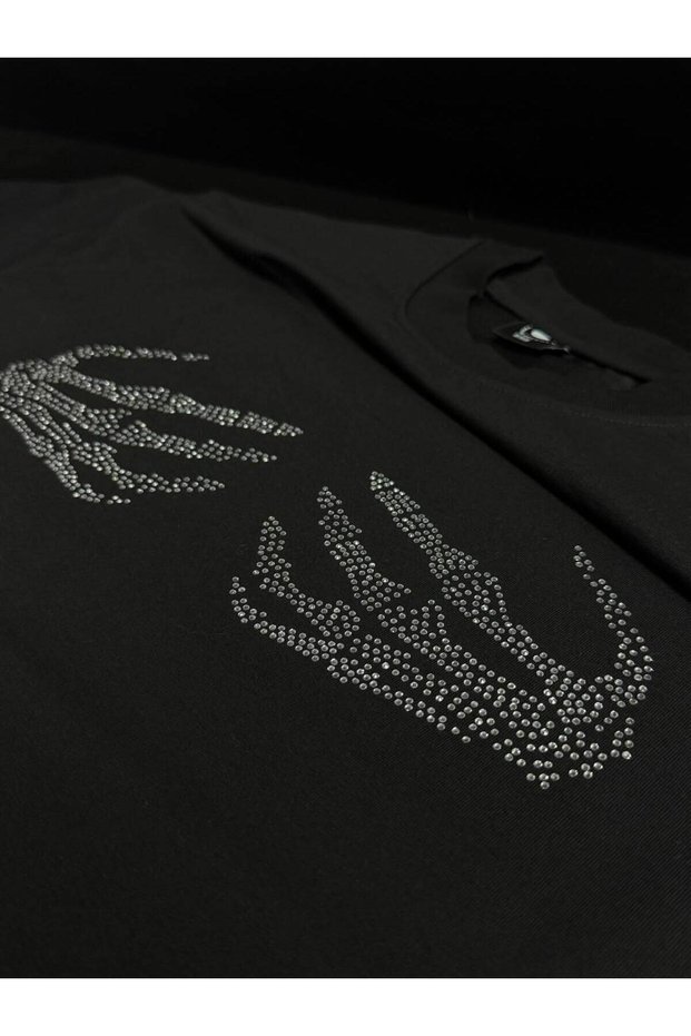 Unisex Oversize Skeleton Hand Stone Printed Boxy Fit Thick Fabric (240Gsm) T-Shirt