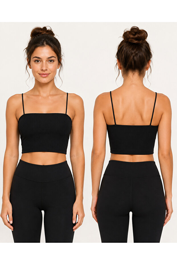 Women's Thin Strap Ribbed Crop Bustier Seamless Stretchy Casual Sports Tank Top