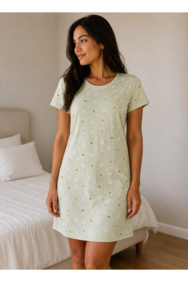Women's Short Sleeve Patterned Nightgown Tunic