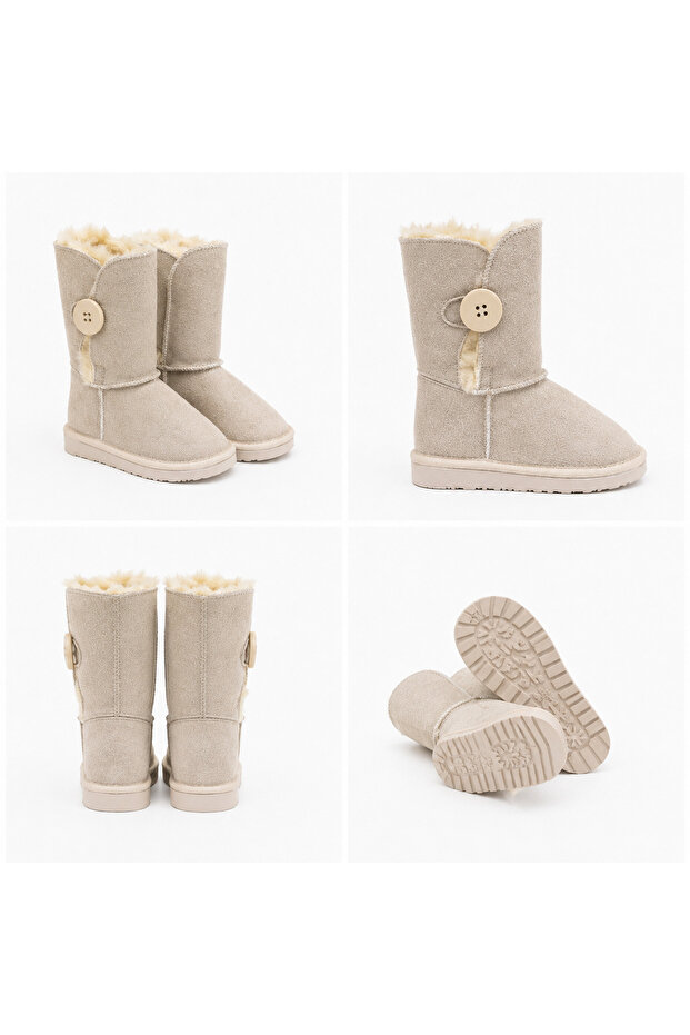 Unisex Children's Thick Sole Furry Daily Buttoned Long Boots
